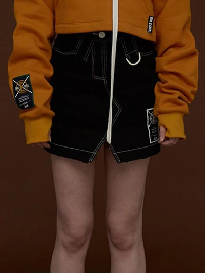 FUR LINING DENIM SKIRT_BLACK
